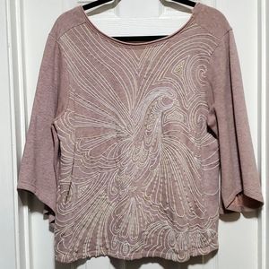 Anthropologie embroidered sweater, bird with beads and gold